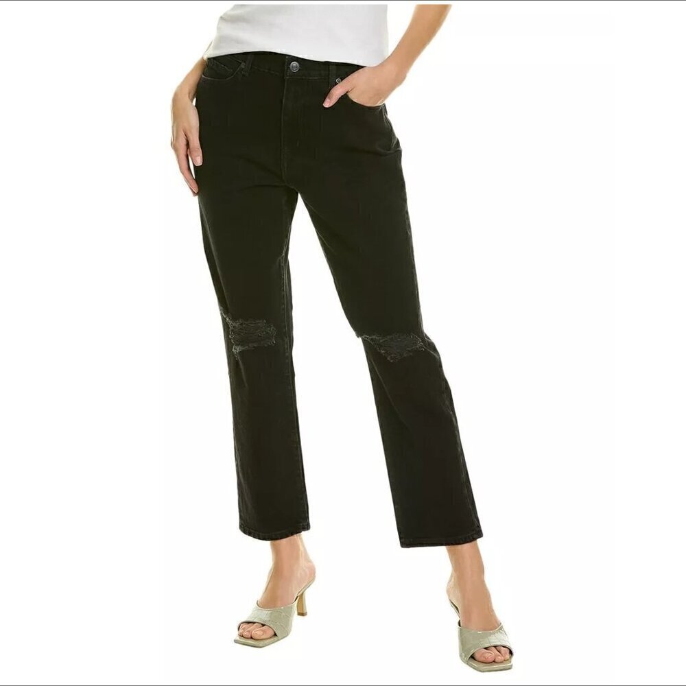 Current Elliott Boyfriend jeans denim Onyx black distressed shredded knee new 23